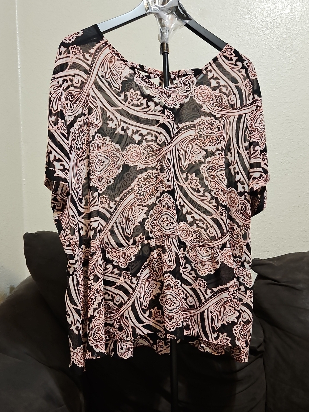 Cato Black & Pink Paisley Short-Sleeve Blouse